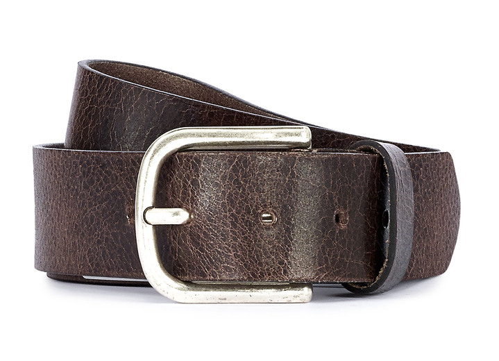 Herenmode - Klassieke heren leren riem, 4 cm breed, in Größe 090 bis 120, in Farbe DONKERBRUIN Ansicht 1