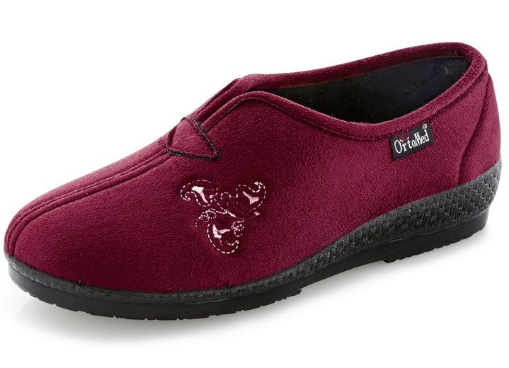 Huisschoenen - Klassieke damespantoffels, breedte H, met borduursel, in Größe 036 bis 041, in Farbe BORDEAUX Ansicht 1