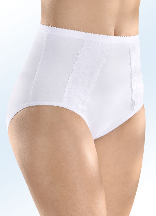 Slip - Pak van vier slips met elastische kantafwerking, in Größe 038 bis 054, in Farbe 2X WIT, 2X ZWART Ansicht 1