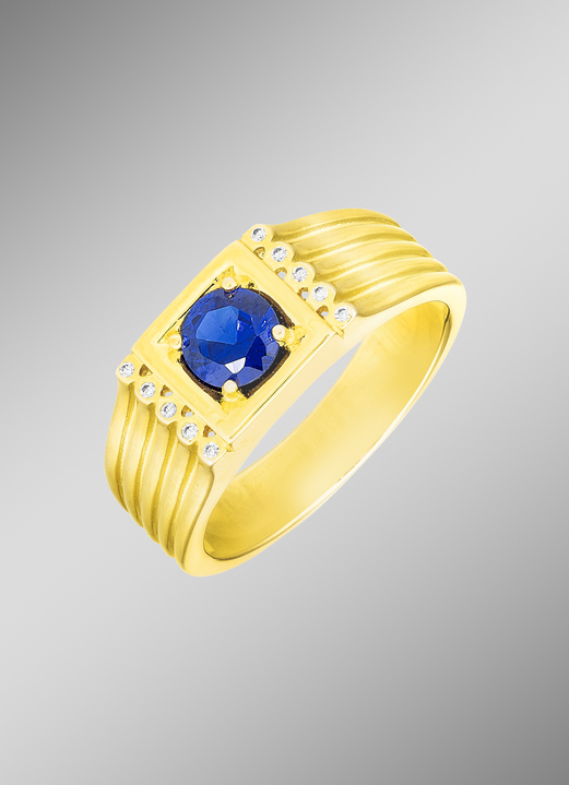 Ringen - Herenring met echte saffier en synthetische zirkonia, in Größe 180 bis 240, in Farbe