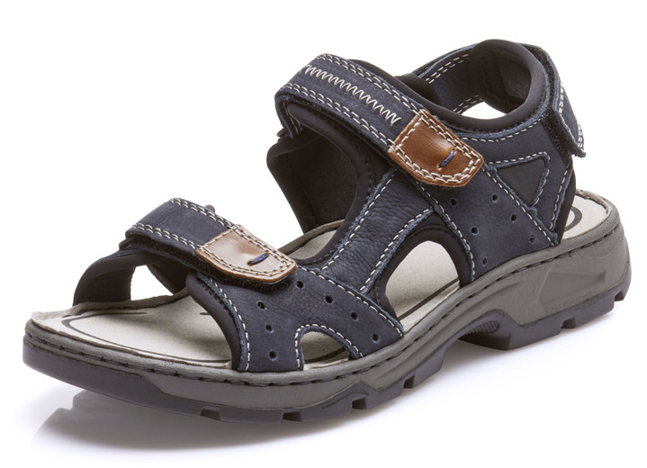 Sandalen & slippers - Rieker, klassieke heren trekkingsandalen, gemaakt van leer Sandalen & slippers - Rieker, klassieke heren trekkingsandalen, gemaakt van leer, in Größe 040 bis 046, in Farbe DONKERBLAUW