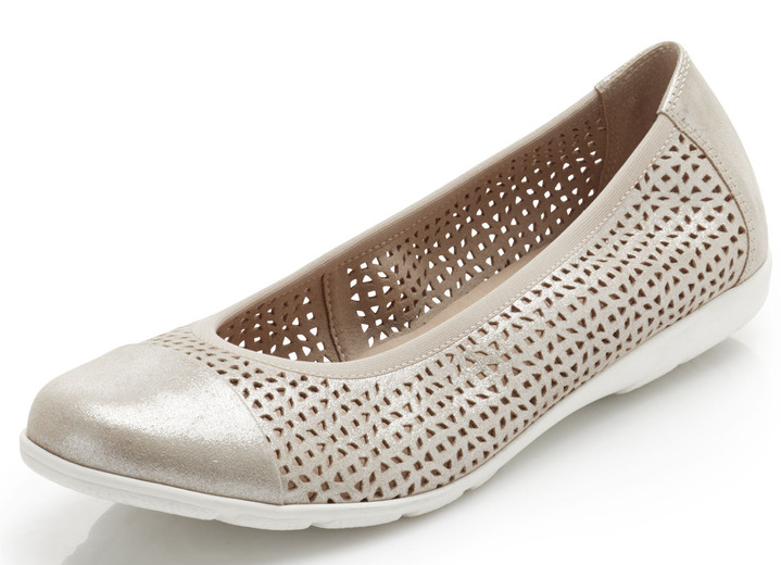 Pumps & ballerina's - Caprice, zomerse damesballerina's, breedte G, met elastische band, in Größe 036 bis 042, in Farbe MAT GOUD Ansicht 1
