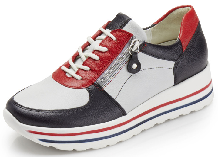 Breedte H - Waldläufer sneakers gemaakt van het beste nappaleer, in Größe 3 1/2 bis 8, in Farbe BLAUW-WIT-ROOD Ansicht 1