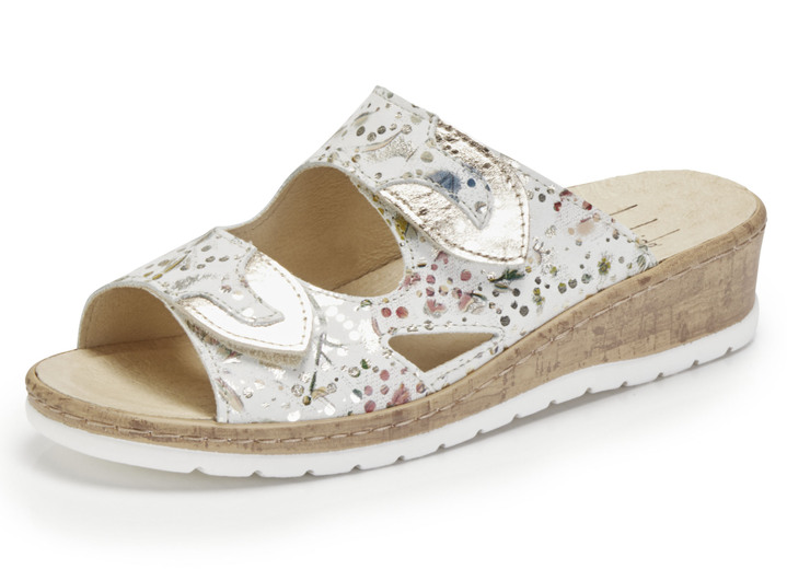 Sandalettes & slippers - ELENA EDEN muiltjes van nappaleer met bloemenprint, in Größe 035 bis 041, in Farbe ECRU-MULTICOLOR Ansicht 1