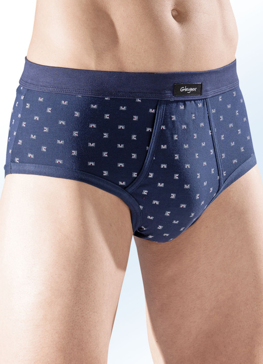 Onderbroeken - Vijfdelige slip van fijne jersey met gulp en all-over patroon Onderbroeken - Vijfdelige slip van fijne jersey met gulp en all-over patroon, in Größe 005 bis 011, in Farbe 3X MARINE-MEERKLEURIG, 2X LICHTBLAUW-MEERKLEURIG