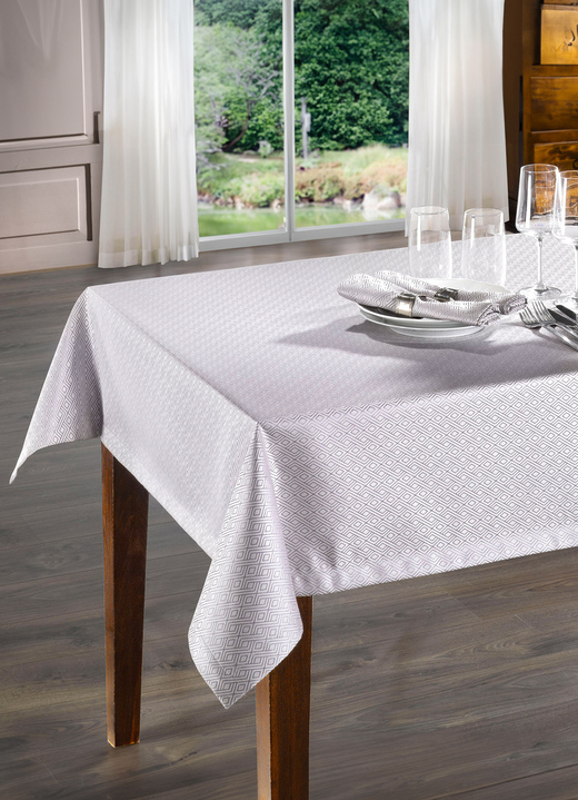 Tafellakens - Damast tafeldecoratie van hoge kwaliteit, in Größe 135 (Tafellaken, 130/170 cm) bis 302 (2 servetten, 50/50 cm), in Farbe WIT Ansicht 1