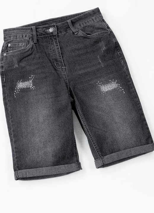 7/8 broeken, capri's, bermuda's - Denim bermuda met geweldige gebruikte effecten, in Größe 032 bis 050, in Farbe ANTRACIET Ansicht 1