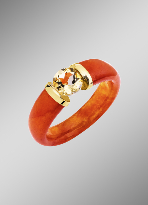 - Damesring met ringband van echte rode jade, in Größe 160 bis 200, in Farbe  Ansicht 1
