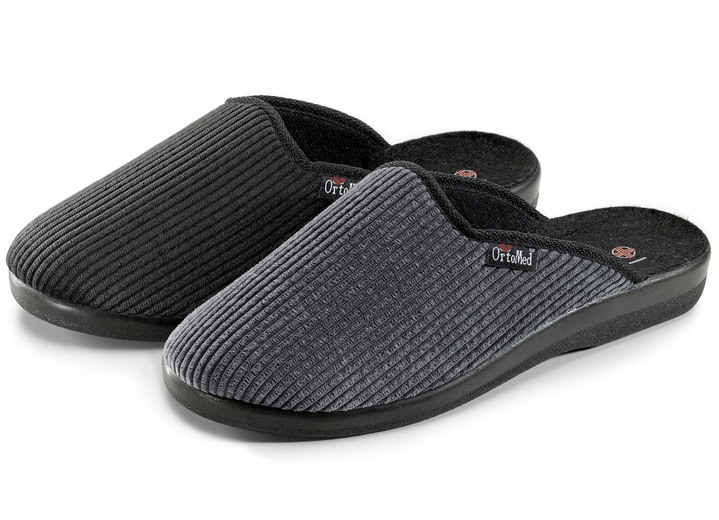 Huisschoenen - Tweepack klassieke herenpantoffels, breedte H, met anatomisch gevormd voetbed Huisschoenen - Tweepack klassieke herenpantoffels, breedte H, met anatomisch gevormd voetbed, in Größe 040 bis 046, in Farbe 1x GRIJS, 1x ZWART