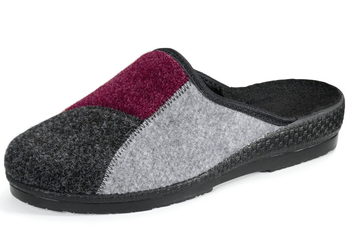 Huisschoenen - Klassieke damespantoffels, breedte H, in een textielmix, in Größe 036 bis 042, in Farbe GRIJS-BORDEAUX Ansicht 1