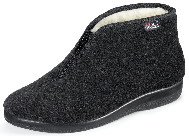 Huisschoenen - Enkellaarsjes met ritssluiting van zacht textielmateriaal, in Größe 037 bis 040, in Farbe ZWART