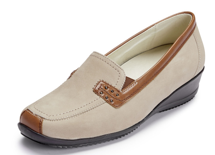 Breedte H - Waldläufer, comfortabele damespantoffels, breedte H, met uitneembaar voetbed, in Größe 3 1/2 bis 8, in Farbe BEIGE-COGNAC Ansicht 1