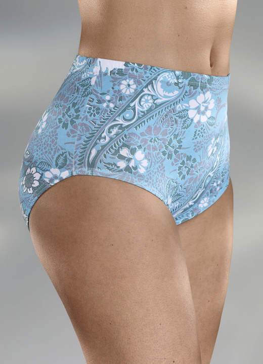 Slip - Pak van vier slips met printmotief, in Größe 038 bis 056, in Farbe TURKOOIS-WIT-GRIJS Ansicht 1