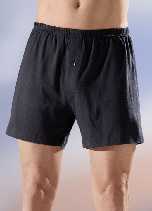 Onderbroeken - Schiesser set van twee boxershorts, opening met knoop, in Größe 005 bis 010, in Farbe ZWART