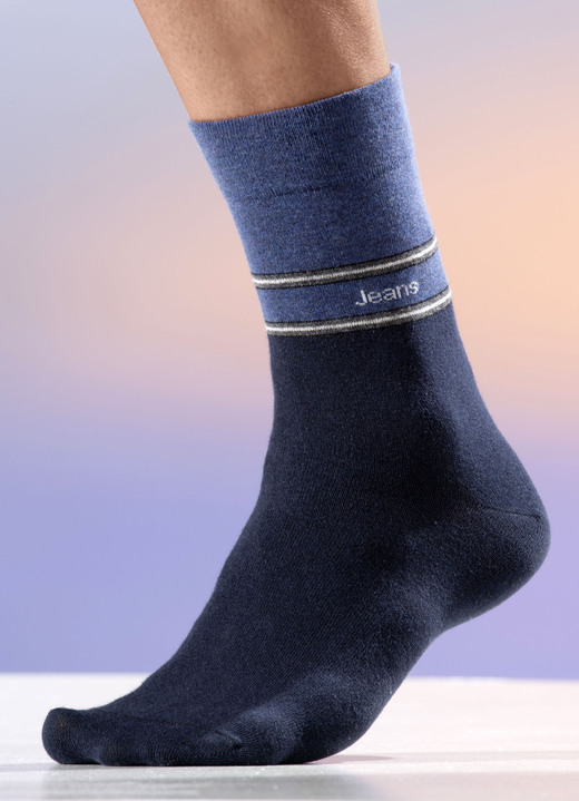 Kousen - Vijfpak sokken met drukvrije boorden Kousen - Vijfpak sokken met drukvrije boorden, in Größe 001 (Schuhgröße 39-42) bis 2 (Schoenmaat 43-46), in Farbe 3X MARINEBLAUW, 2X JEANSBLAUW/MARINEBLAUW