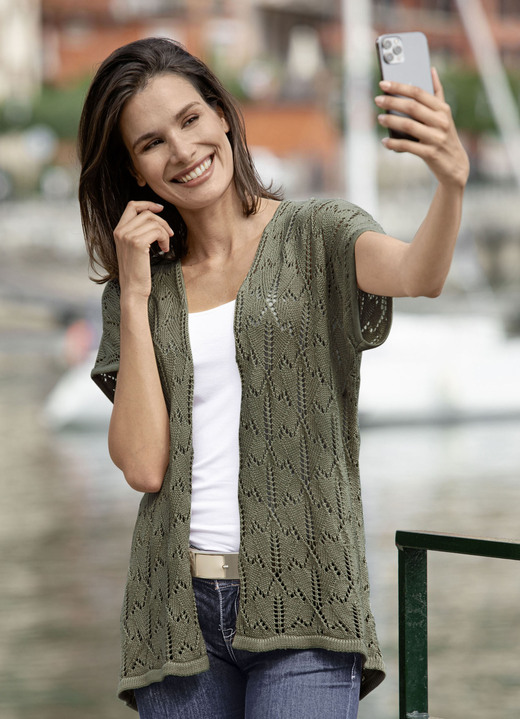 Gebreide vesten - Gebreid vest met ajourmotief, in Größe 036 bis 052, in Farbe KHAKI Ansicht 1