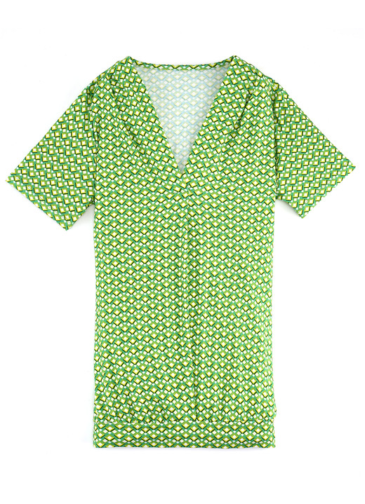 Korte mouw - Shirt met smokwerk op de rug in 2 kleuren Korte mouw - Shirt met smokwerk op de rug in 2 kleuren, in Größe 036 bis 052, in Farbe GROEN-GEEL-KLEURIG