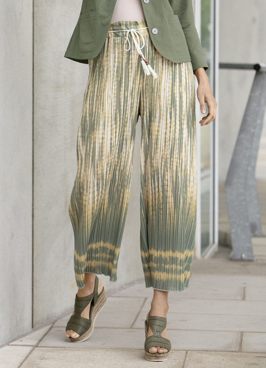 Broeken met elastische band - Geplooide culottes met gevlochten strik Broeken met elastische band - Geplooide culottes met gevlochten strik, in Größe 018 bis 050, in Farbe OLIJF-ECRU