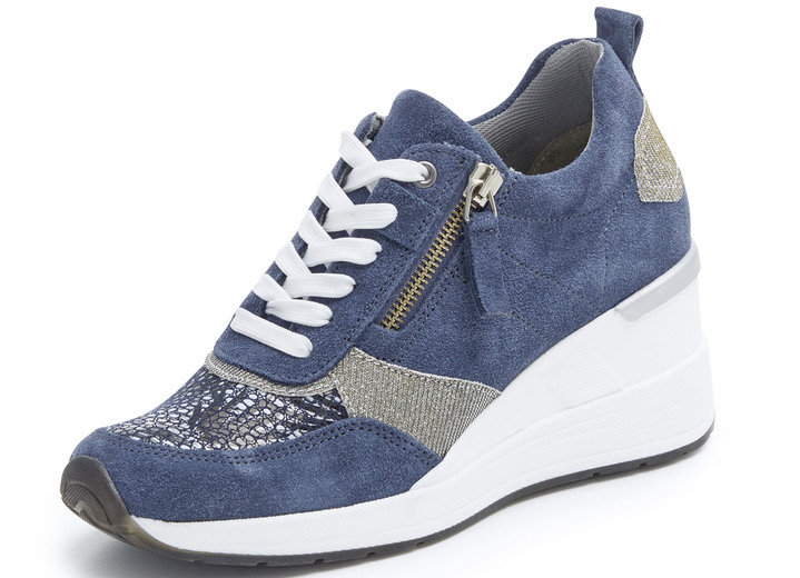 Breedte H - ELENA EDEN veterschoen met glanzend bedrukt elastisch materiaal, in Größe 036 bis 042, in Farbe BLAUW Ansicht 1
