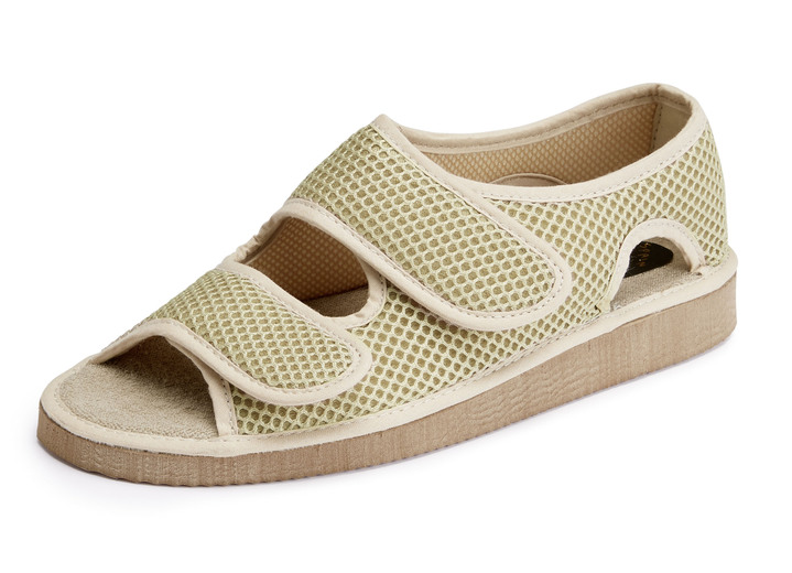 Sandalettes & slippers - Klittenbandsandaal van gewatteerd textielmateriaal, in Größe 036 bis 042, in Farbe BEIGE Ansicht 1