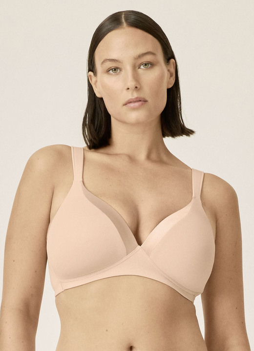 T-Shirt-BH - Naturana-bh met satijnen bies aan het decolleté, in Größe 075 bis 095, in Cup A, in Farbe POEDER Ansicht 1