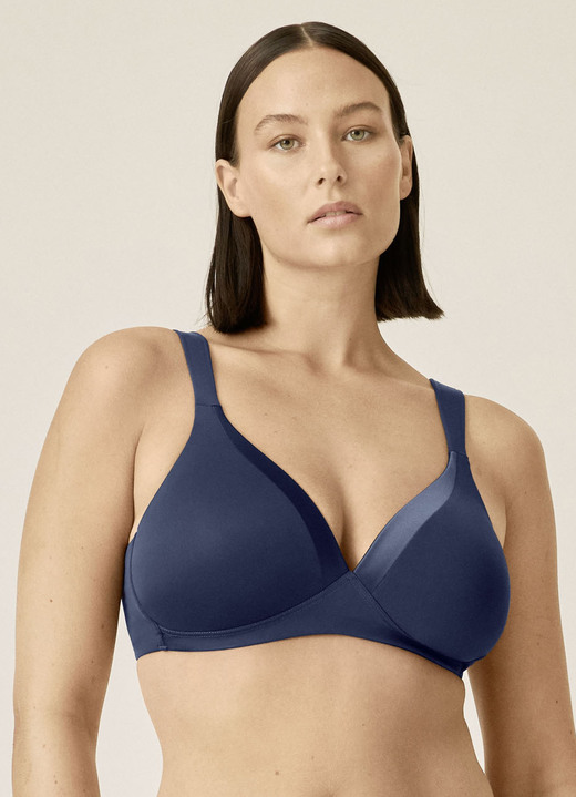 T-Shirt-BH - Naturana-bh met satijnen bies aan het decolleté, in Größe 075 bis 095, in Cup A, in Farbe MARINE Ansicht 1
