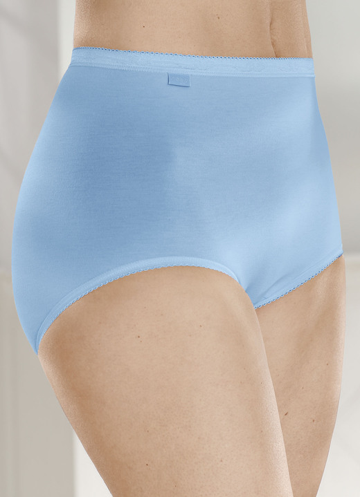 Slip - Sloggi set van vier maxislips, in Größe 038 bis 054, in Farbe 1X AZURBLAU, 1X GRAU MELIERT, 1X SEKT, 1X MARINE Ansicht 1