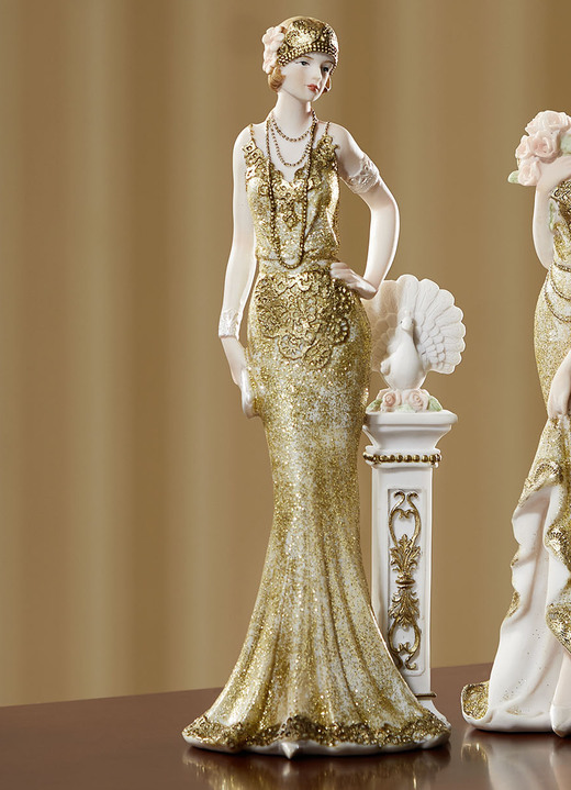 Woonaccessoires - Decoratieve figuren, elk stuk uniek, in Farbe CRÈME-GOUD, in Ausführung Dame met pauwfiguur Ansicht 1