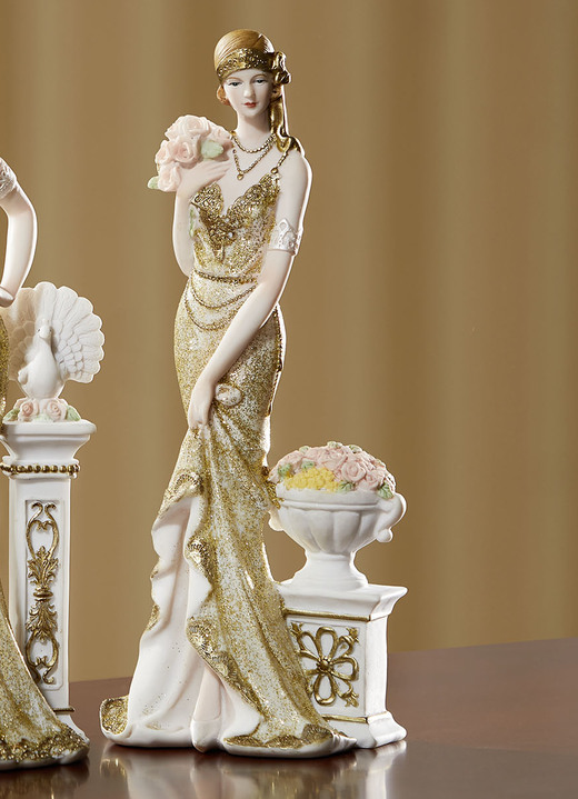 Woonaccessoires - Decoratieve figuren, elk stuk uniek, in Farbe CRÈME-GOUD, in Ausführung Dame met een boeket bloemen Ansicht 1