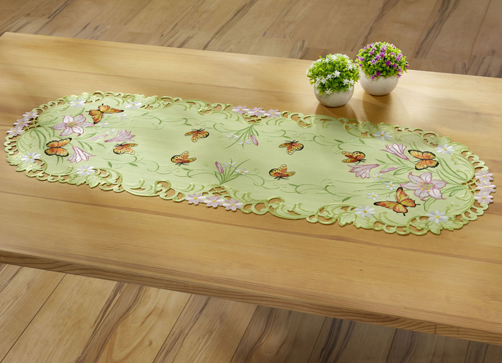 Tafellakens - Tafel- en kamerdecoratie in lentestijl, in Größe 101 (kleedjes ovaal, 35/50 cm) bis 404 (Kussensloop, 40/40 cm), in Farbe GROEN-MULTICOLOR