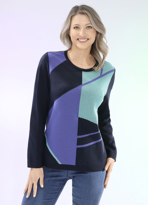 Lange mouw - Trui in jacquarddessin, in Größe 038 bis 054, in Farbe MARINEBLAUW/JADEGROEN Ansicht 1