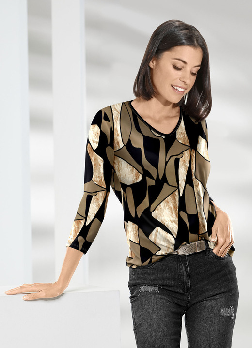 - Shirt met briljante kleuren inkjetprint - Shirt met briljante kleuren inkjetprint, in Größe 036 bis 052, in Farbe ZWART-BRUIN-ECRU