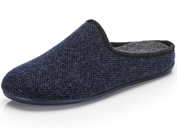 Huisschoenen - Pantoffels van textiel met een subtiel patroon Huisschoenen - Pantoffels van textiel met een subtiel patroon, in Größe 039 bis 046, in Farbe MARINE