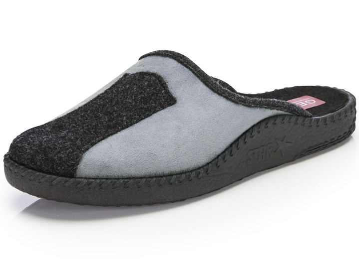 Huisschoenen - Slippers gemaakt van zacht velours materiaal Huisschoenen - Slippers gemaakt van zacht velours materiaal, in Größe 039 bis 046, in Farbe ANTRACIET-GRIJS