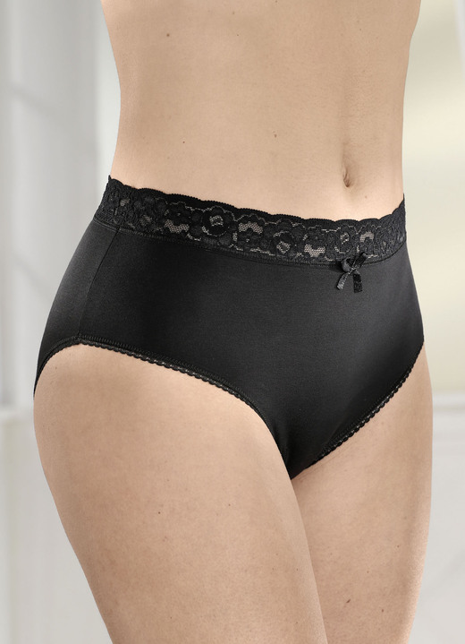 Slip - Verpakking van vier slips met elastische kanten tailleband, in Größe 036 bis 052, in Farbe 2X ZWART, 2X WIT Ansicht 1