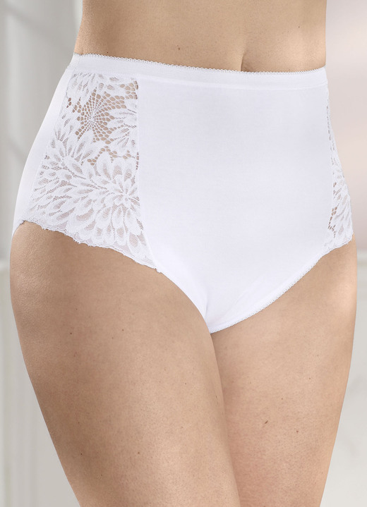 Slip - Laurina vierpack slips met elastische kant, in Größe 038 bis 054, in Farbe WIT Ansicht 1