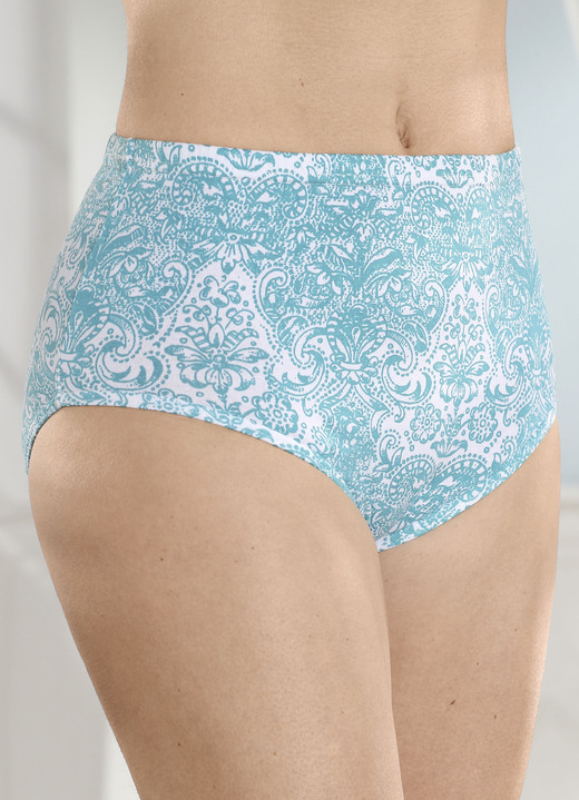 Slip - Pak van vier slips met printmotief, in Größe 038 bis 056, in Farbe WIT-TURKIS Ansicht 1