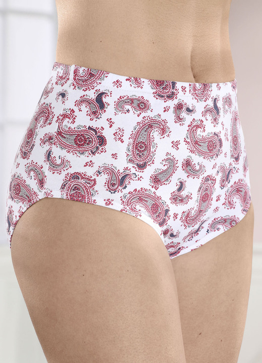Slip - Set van vier slips met elastische band, in Größe 038 bis 056, in Farbe 2 X WITTE WIJNRODE KLEURRIJKE PRINT, 2 X WIJNROOD Ansicht 1