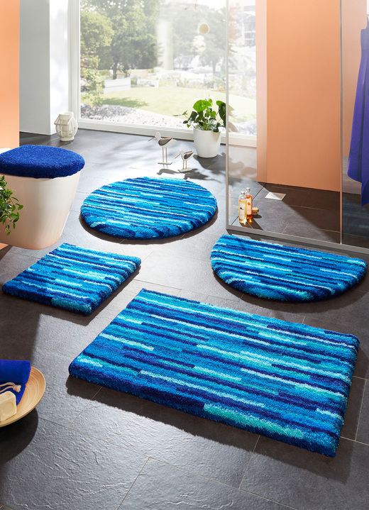 Badmatten - Badmattenset met antislip-onderkant, in Größe 100 (Matje, halfrond 50/80 cm) bis 112 (Toiletdekselafdekking 47/50 cm), in Farbe BLAUW Ansicht 1