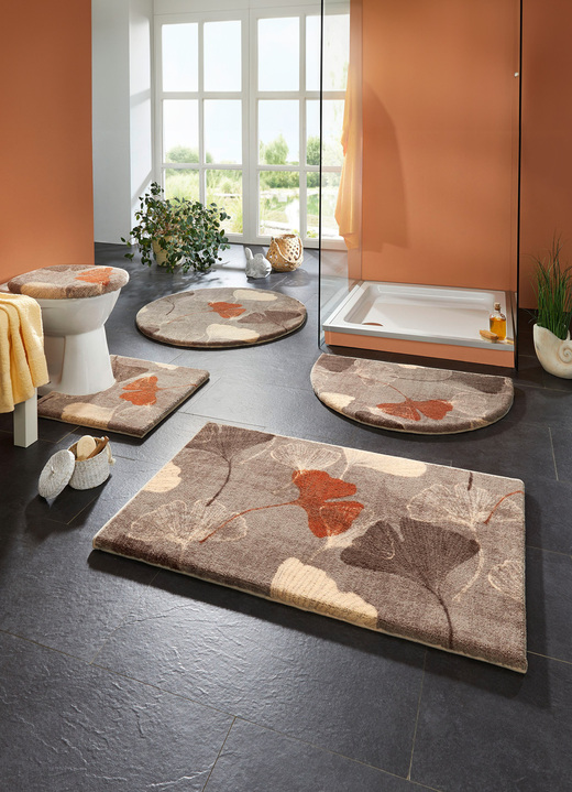 Badmatten - Badkamerset, ook bijzonder geschikt voor rolstoelen en rollators, in Größe 100 (Matje, halfrond 50/80 cm) bis 112 (Toiletdekselafdekking 47/50 cm), in Farbe TERRA-BRUIN Ansicht 1
