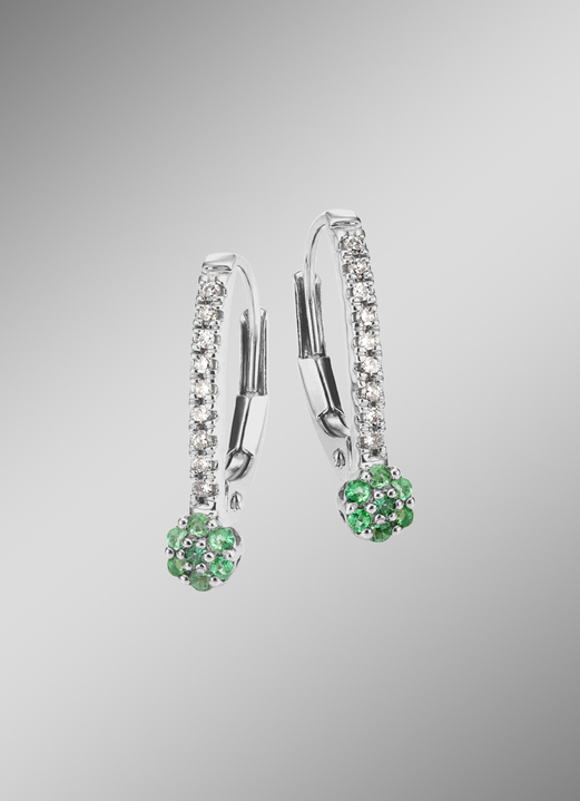 Oorsieraad - Elegante oorbellen met 18 diamanten en echte smaragden, in Farbe  Ansicht 1