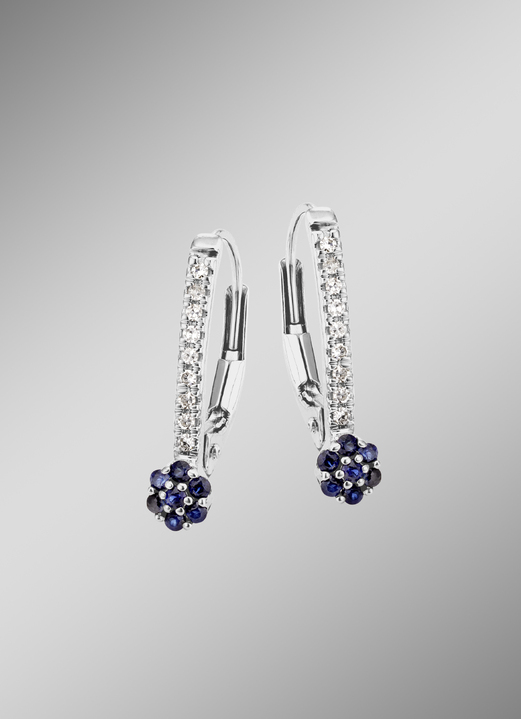 Oorsieraad - Elegante oorbellen met 18 diamanten en echte saffier, in Farbe  Ansicht 1