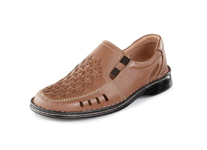 Instappers & veterschoenen - GINO GALANTE, zomerse herenpantoffels, met elastische band Instappers & veterschoenen - GINO GALANTE, zomerse herenpantoffels, met elastische band, in Größe 040 bis 046, in Farbe COGNAC