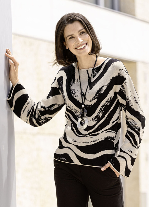Lange mouw - Trui met jacquardmotief, in Größe 038 bis 054, in Farbe ZWART-BEIGE Ansicht 1