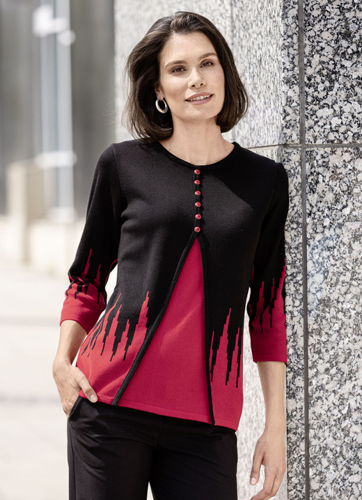 3/4-mouw - Trui met twinset-look, in Größe 038 bis 054, in Farbe ZWART-ROOD Ansicht 1