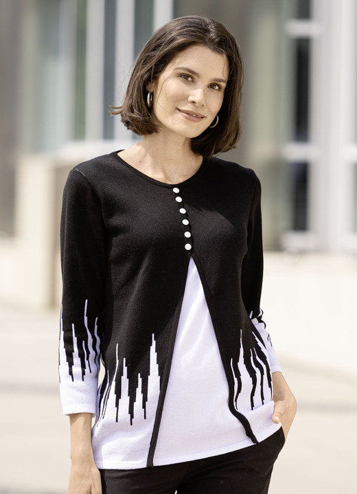 3/4-mouw - Trui met twinset-look, in Größe 038 bis 054, in Farbe ZWART-WIT Ansicht 1