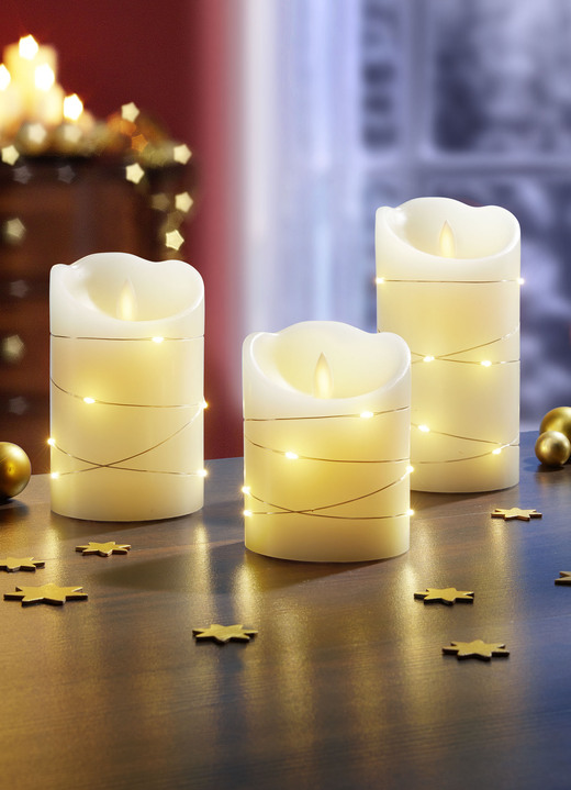 Woonaccessoires - LED echte waskaarsen, set van 3, met flikkerend effect, in Farbe CREME-WEISS