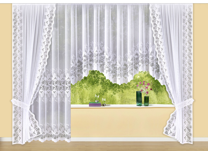 Klassiek - Raamdecoratie, in Größe 176 (lange poort, H175xB300 cm) bis 458 (Ruffelset, H245xB145 cm), in Farbe WEISS Ansicht 1