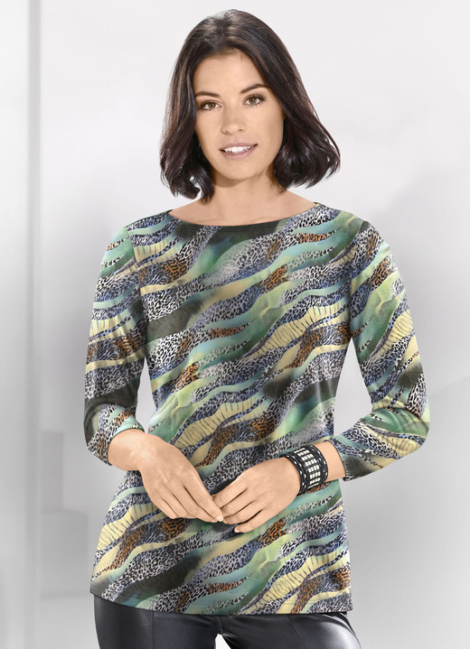 3/4-mouw - Fijngebreide trui, in Größe 038 bis 054, in Farbe GROEN-BLAUW-VEELKLEURIG