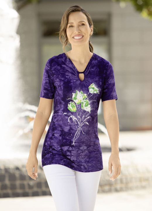 Korte mouw - Shirt in geweldige batiklook in 3 kleuren, in Größe 038 bis 054, in Farbe PAARSE BATIK Ansicht 1